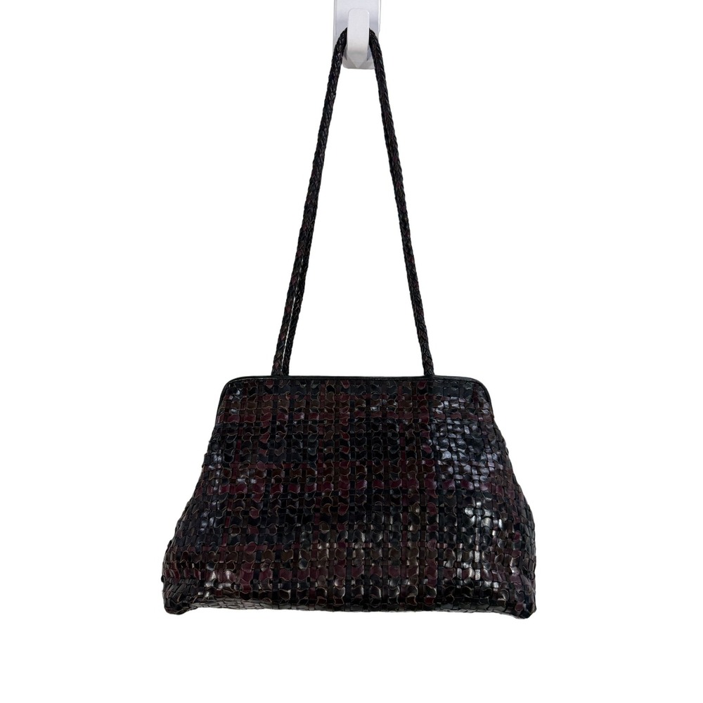 GEM Women's Multicolor Woven Leather Satchel Top Handle Bag Gold Hardware 11"